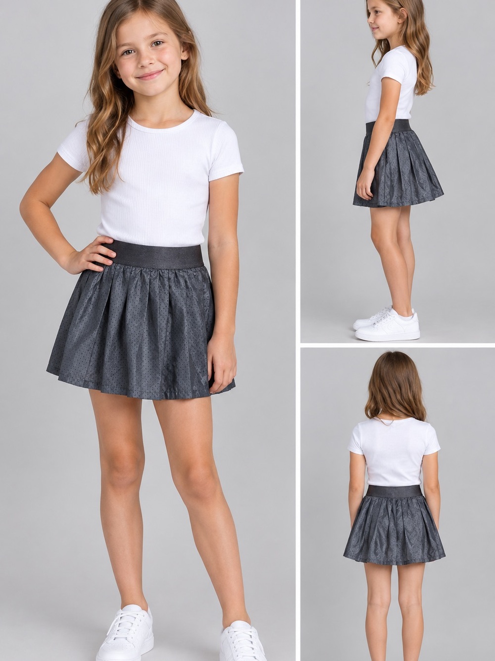 Reebok Girls Medium Charcoal Grey Pleated Skirt Built-In Shorts